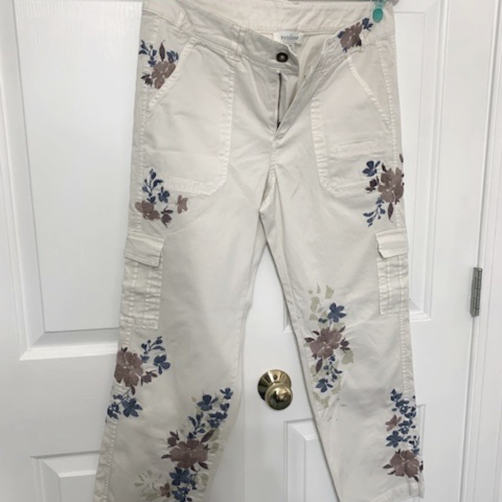Sundance Embroidered Cream Pants - Size 10 Petite
